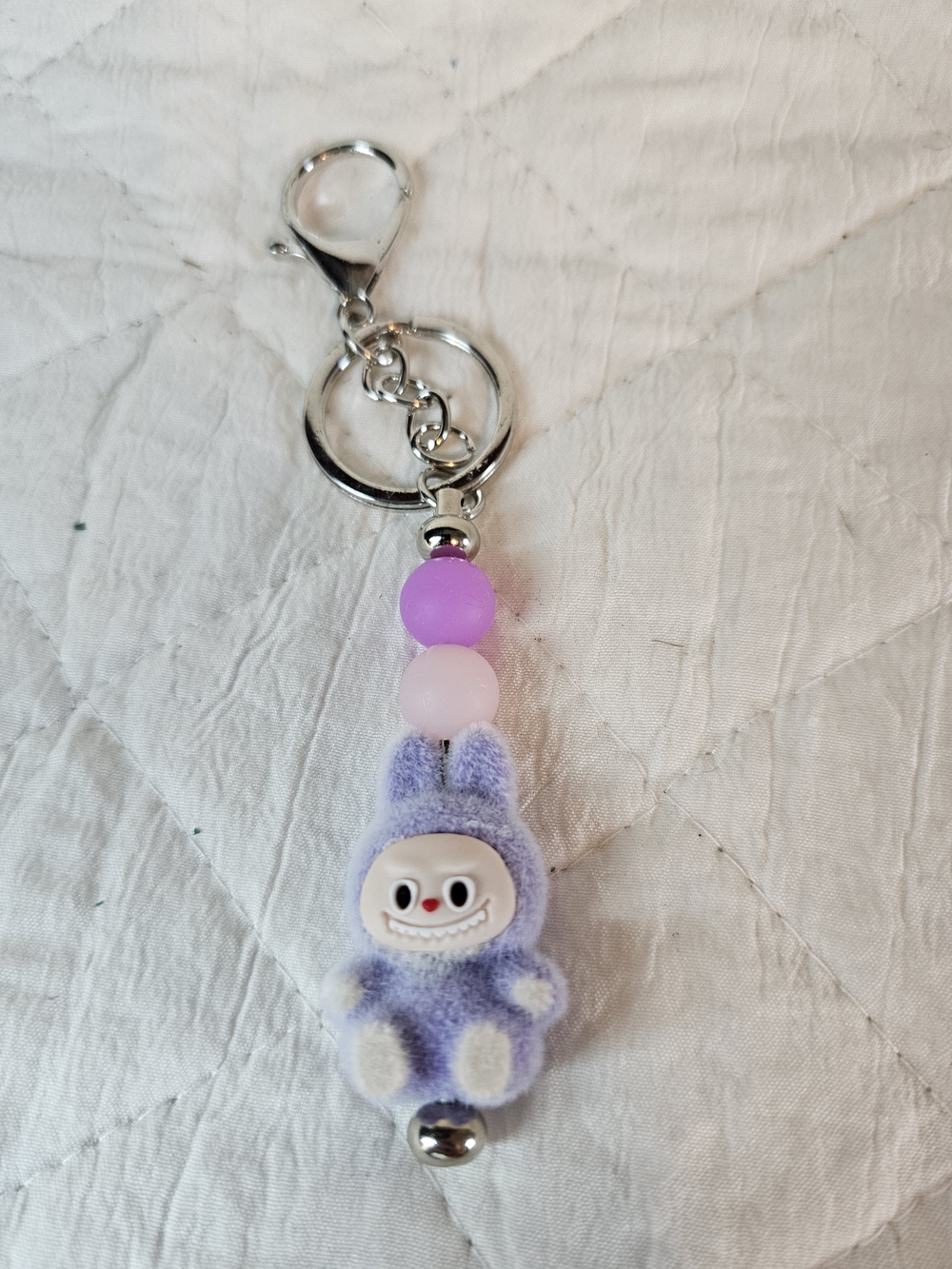 Purple Knock Off Labubu Charm Keychain with Bead Accents